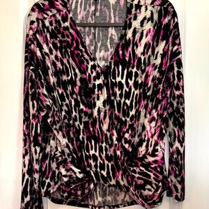 White Birch Vibrant Pink and Black Leopard Blouse